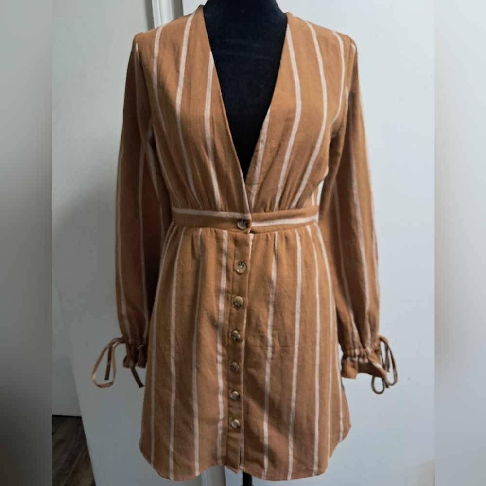 Small brown dress with tan stripes